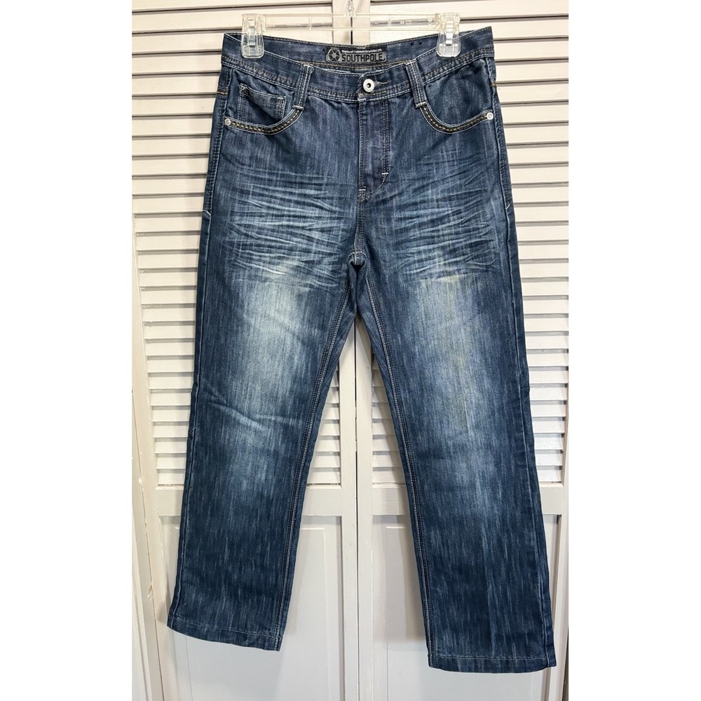 South Pole Youth Y2K Dark Wash Straight Leg Denim Jeans Size 16 Embroidered